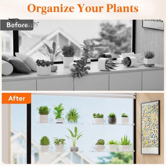 No Drill Window Shelf Plant with Suction Cup And Protective Edge, Clear Acrylic Floating Sturdy Vertical Garden Display Shelf, Wall Mounted