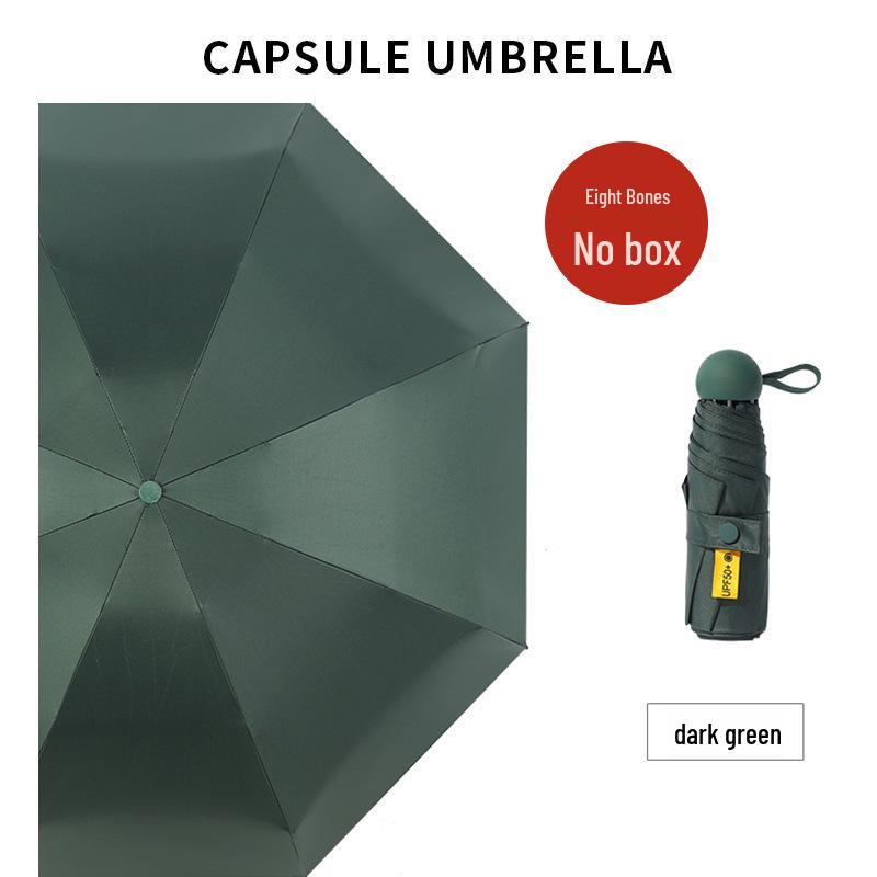Jieguo Anti-UV Flat Handle Black Sun Umbrella - Solid Color Five-fold Design