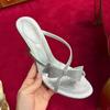 Fashion Luxury Rhinestones Bowknot Narrow Band Women Slippers Sandals Fashion Crysatl Stiletto High Heels Mules Slides Summer Shoes