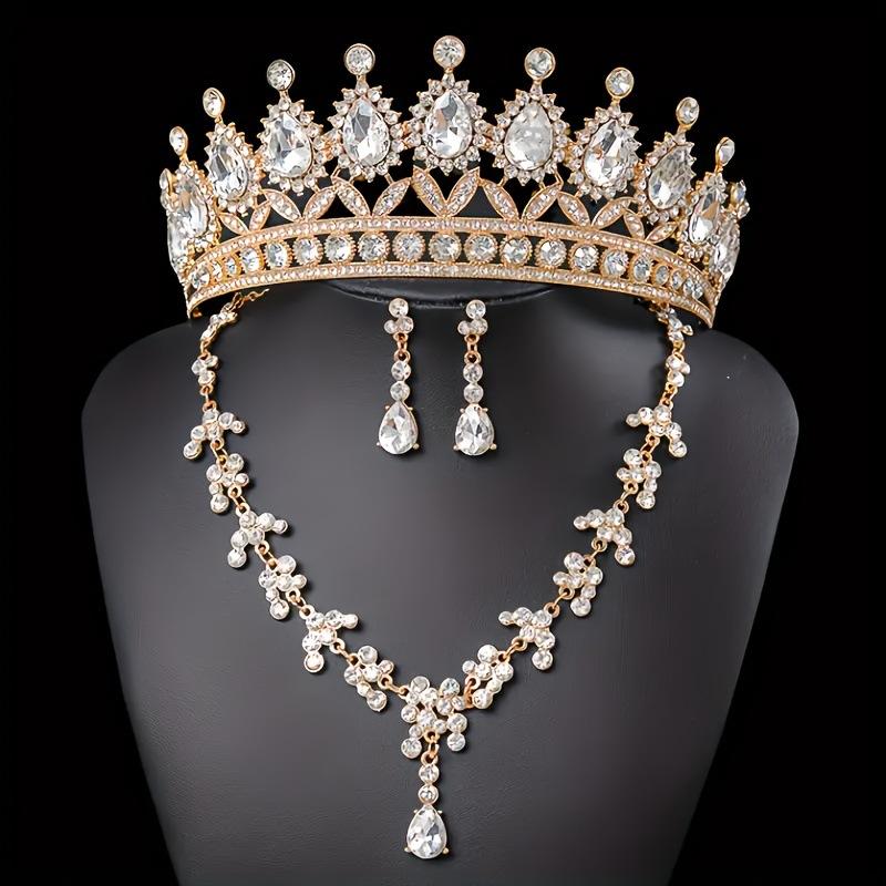 

2026 Bride Three-piece Jewelry Wedding Season Premium Necklace Earrings Crown Wedding Dress Versatile Accessories 15*6CM золотой