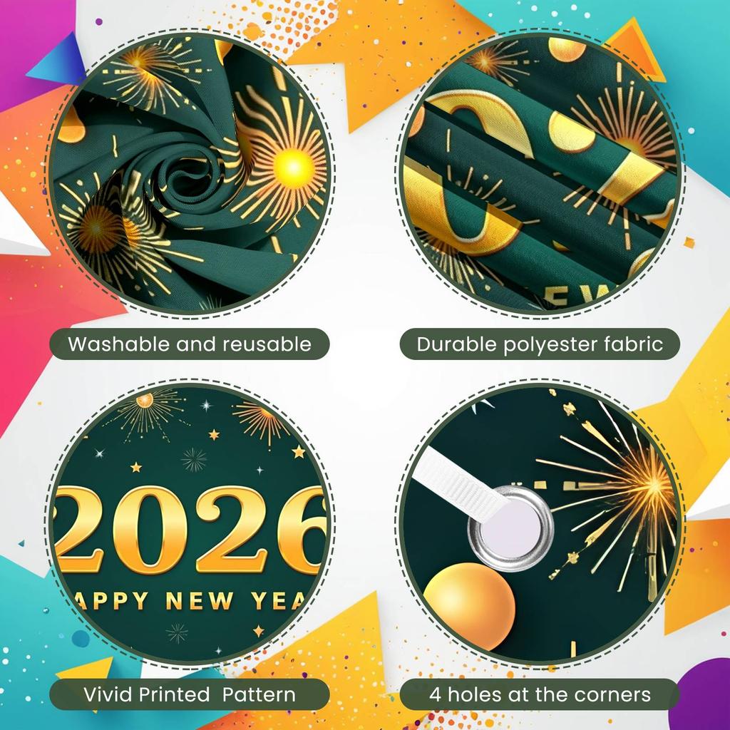 2026 New Year Banner Green Background Champagne Happy New Year Banner for New Year Party 2026 Celebration Holiday Decoration