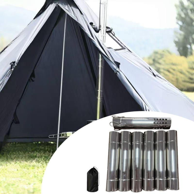 Stainless Steel Fire Resistant Chimney Pipefor Outdoor Camp Stove with Cooling Hole for Heat Dissipation and Tent Protecting