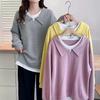 Sweatshirt for Women Pullover Long Sleeve Faux Two-Piece Oversize Solid Color Loose Casual Sweatshirt Top