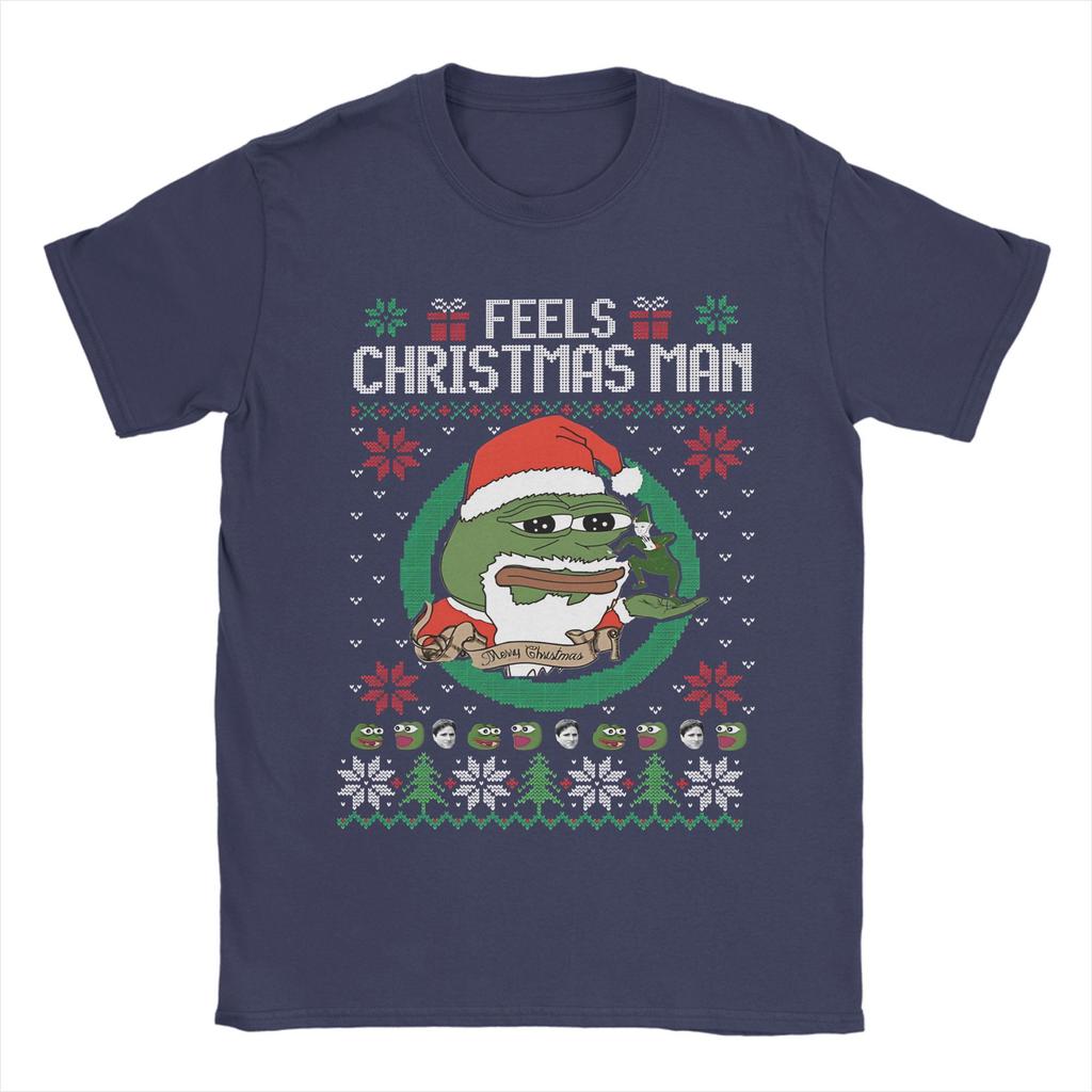 Vintage Feels Weihnachten P-pepe Frosch T-Shirts Herren O-Ausschnitt 100% Baumwolle T-Shirts Kurzarm Tees Übergröße Kleidung