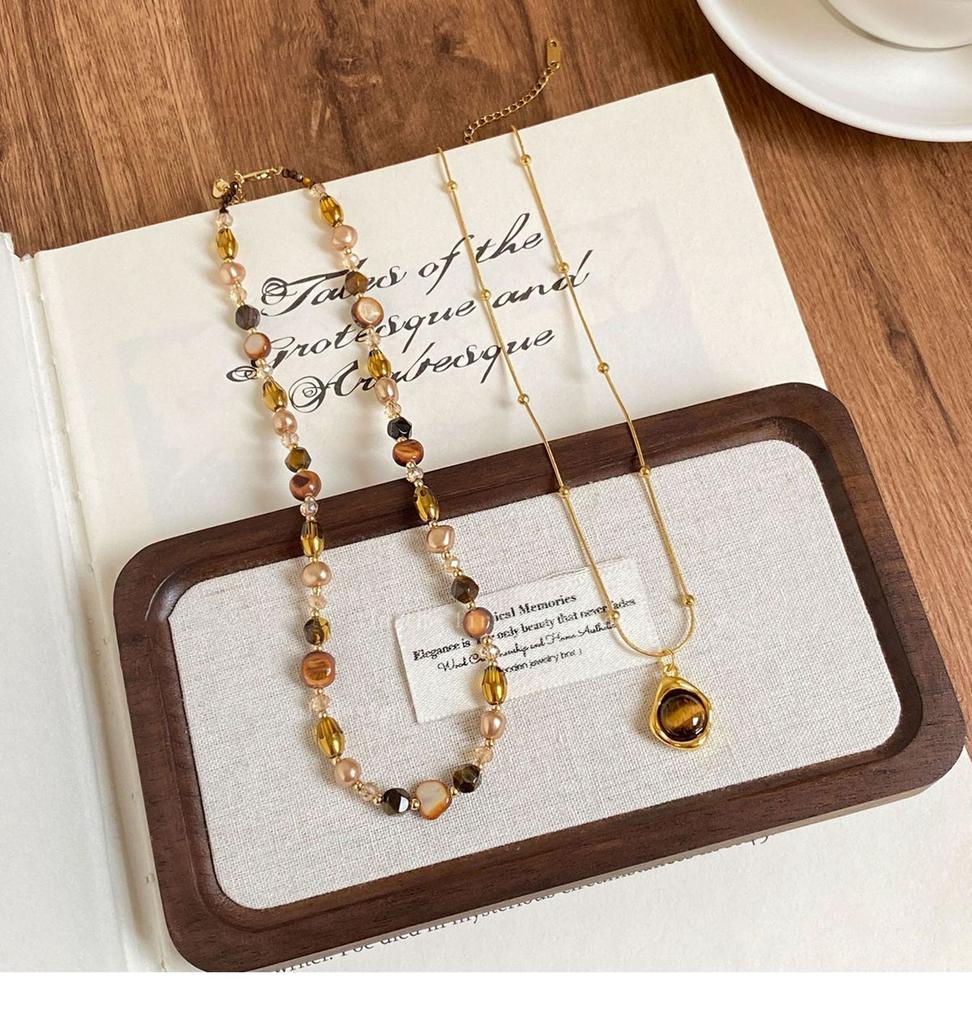 Retro Tiger's Eye Stone Natural Stone Beaded Necklace Set Women's New Light Luxury Fashion Collarbone Chain Temperament Sweater Chain
