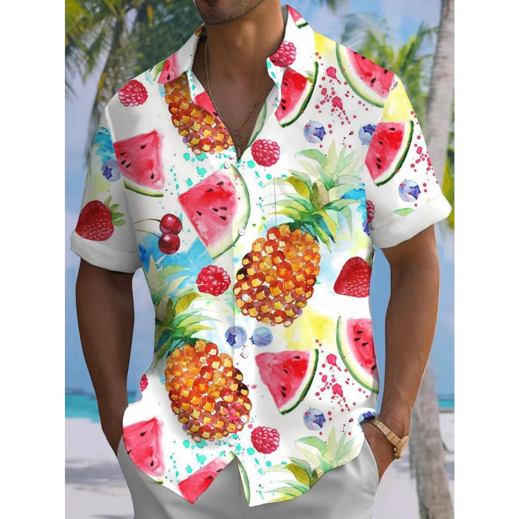 New Hawaii Spring/Summer Fashion Leisure Street Walk Tourist Beach Printed Full Open Short Sleeve Button Shirt