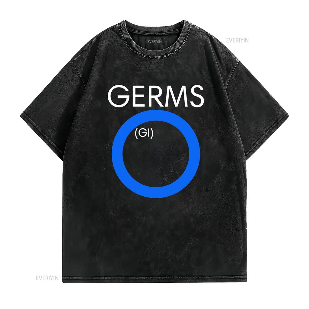 Retro Punk Rock Germs Gi Logo Print Streetwear Casual T Shirt Vintage Washed Streetwear Top For Everyday Wear Versatile Soft
