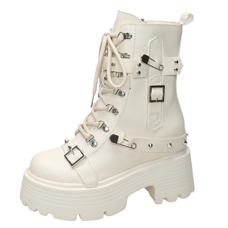 High-heeled Martin Boots for Women's New Autumn and Winter British Style Small Man Sweet and Cool Platform Locomotive Short Boots