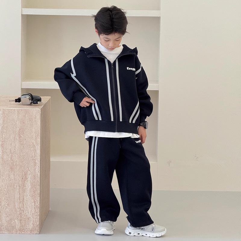 Trendiges Frühjahrs- und Herbst-Zweiteiler-Set für Jungen 2026 - Coole Jacke & Sportbekleidung 170 cm dunkelblau