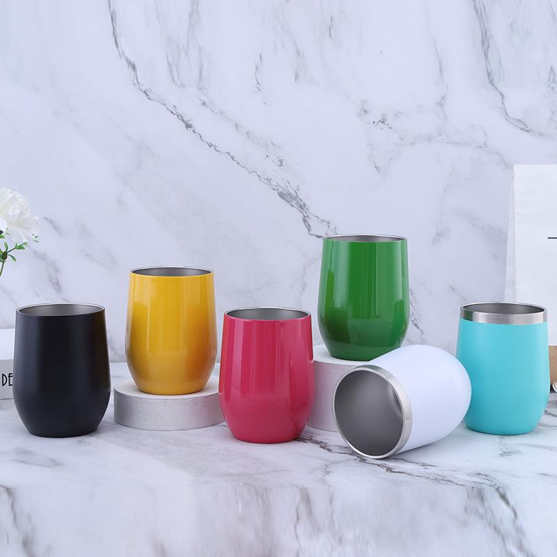 Custom 12oz Stainless Steel Double Layer Eggshell Insulated Vacuum Thermos Coffee Cup Outdoor Mini Egg Shaped Cup Mug with Lid