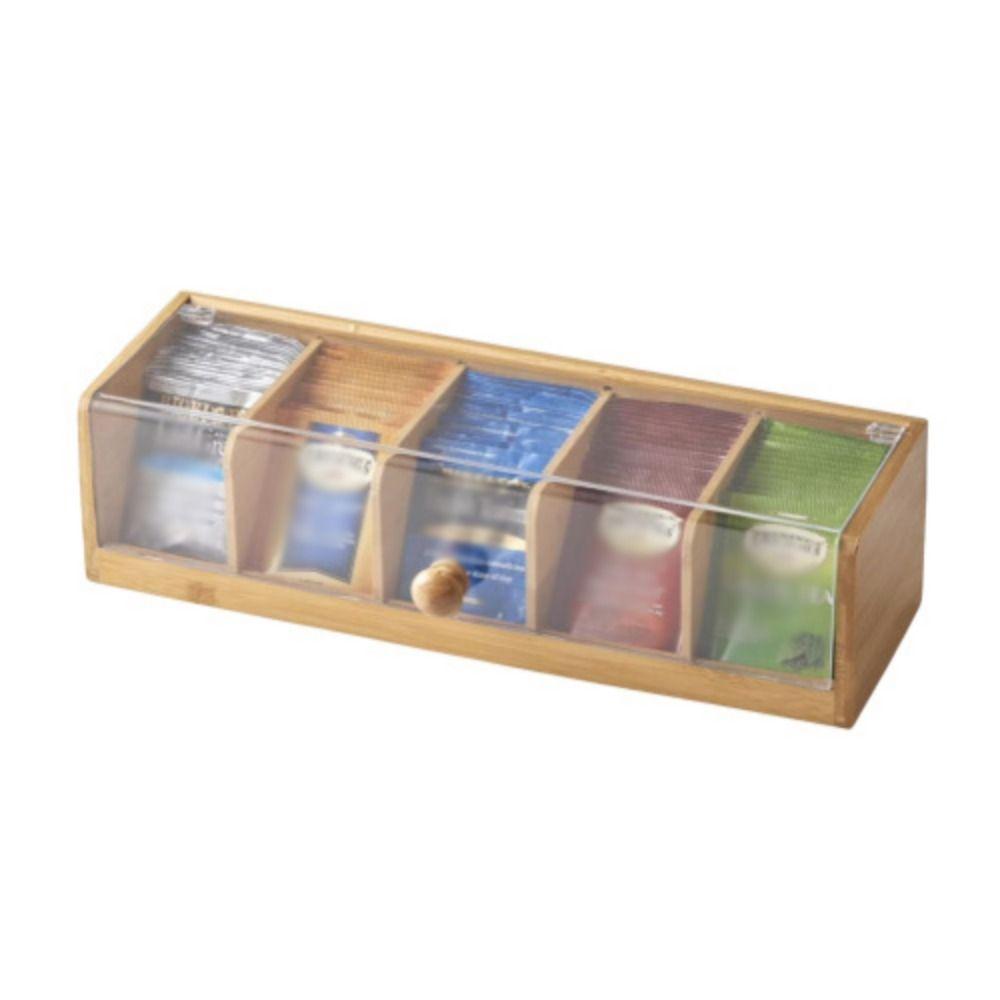 Bamboo Tea Bag Storage Organizer 5 Slots Desktop Sundries Organizer Desk Accessories