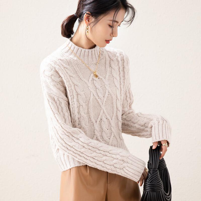 Women's Thickened Pure Wool Cable Knit Semi-High Neck Sweater