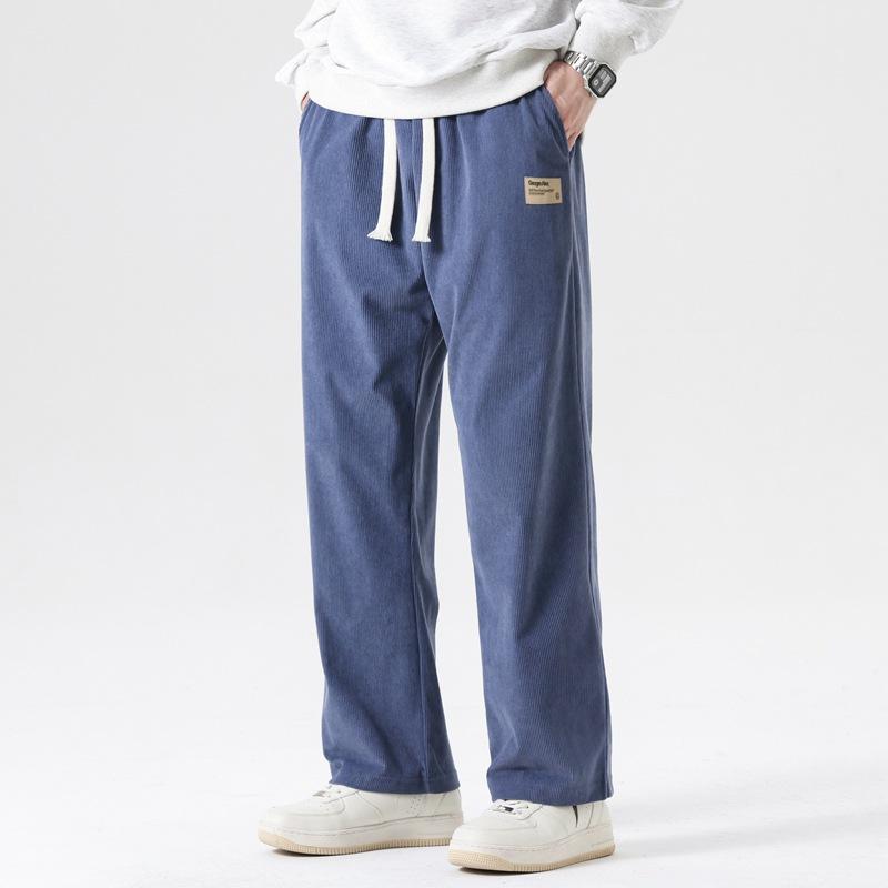 Men's spring and autumn drape solid color casual pants men's corduroy straight wide-leg loose versatile trousers sweatpants