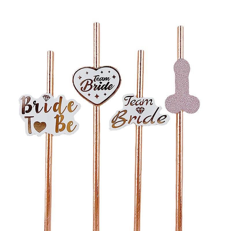 10Pcs Team Bride Rose Gold Straw For Wedding Decoration Drinking Paper Straws Tableware Bachelor Party Bridal Decor