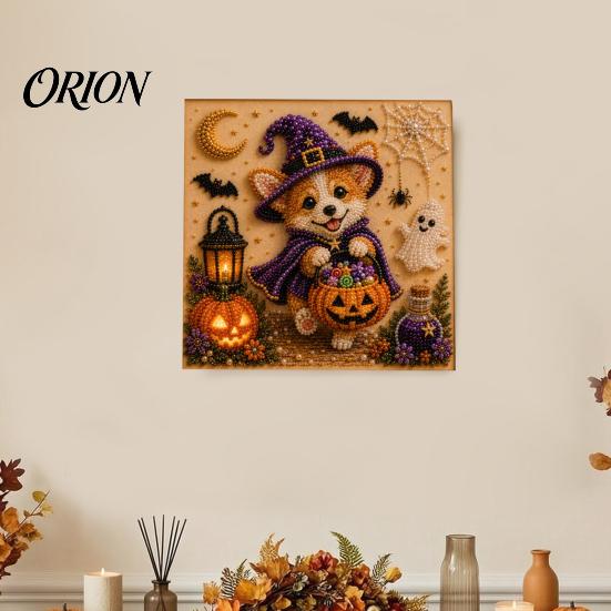 Clean Paint Free Art Set Halloween Faux Pearl Painting Kit, Puppy Ghost 3D Craft Unique Handmade Gift Idea for Adults Beginners, Home Wall Decor, DIY