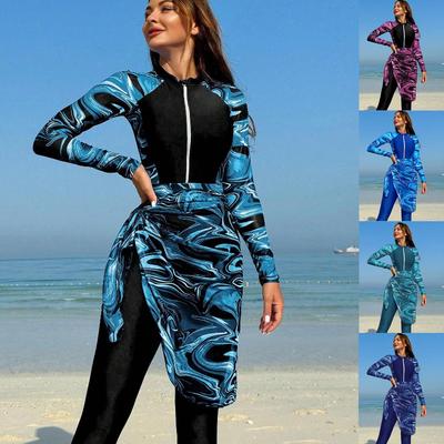 Costume da bagno intero da donna 2026 con protezione solare e cerniera - Stile conservatore a maniche lunghe e pantaloni.