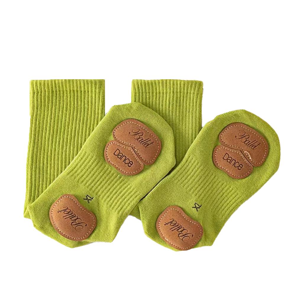 1 Pair Mid-Tube Dance Socks With Anti-Slip Wear-Resistant Sole Leather Sports Yoga Multi-Color Cotton Socks