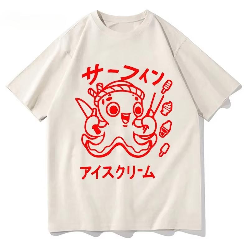 Japanese Octopus Graphic Print T Shirt Funny Y2k Vintage Tshirt for Women Soft Short Sleeve Unisex Casual Tops Women Clothing