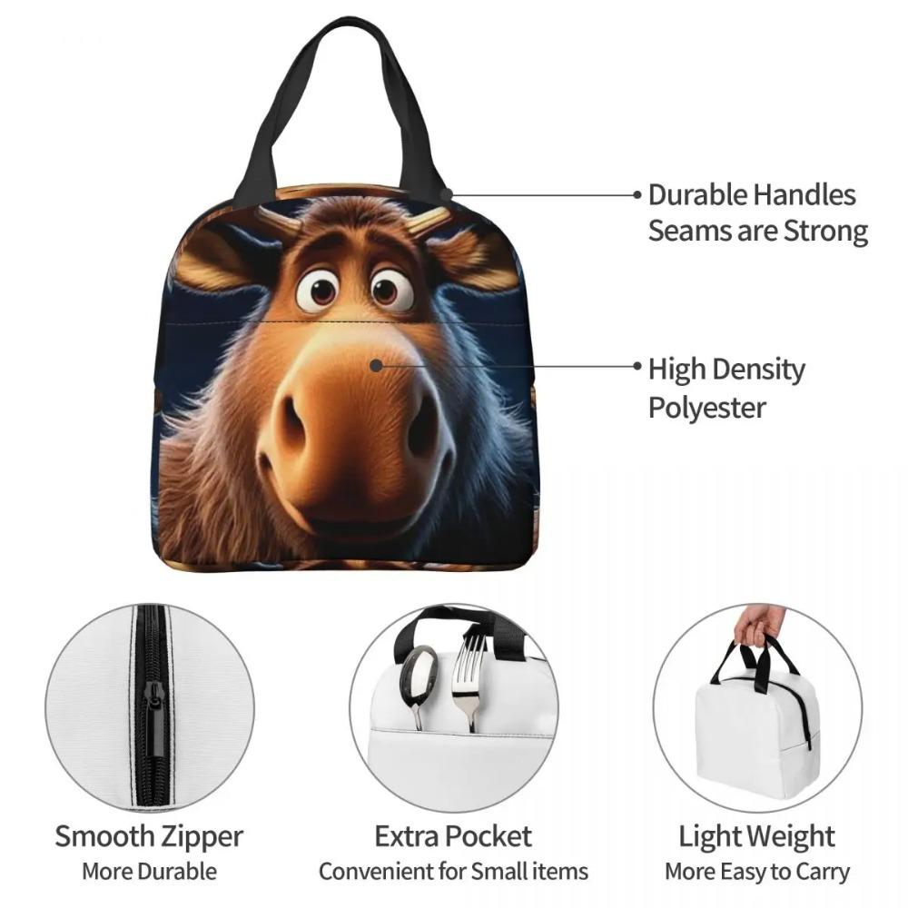 Cartoon Moose Oil Painting Insulated Lunch Bag for Women Kids Portable Food Boxes Thermal Lunch Box Tote