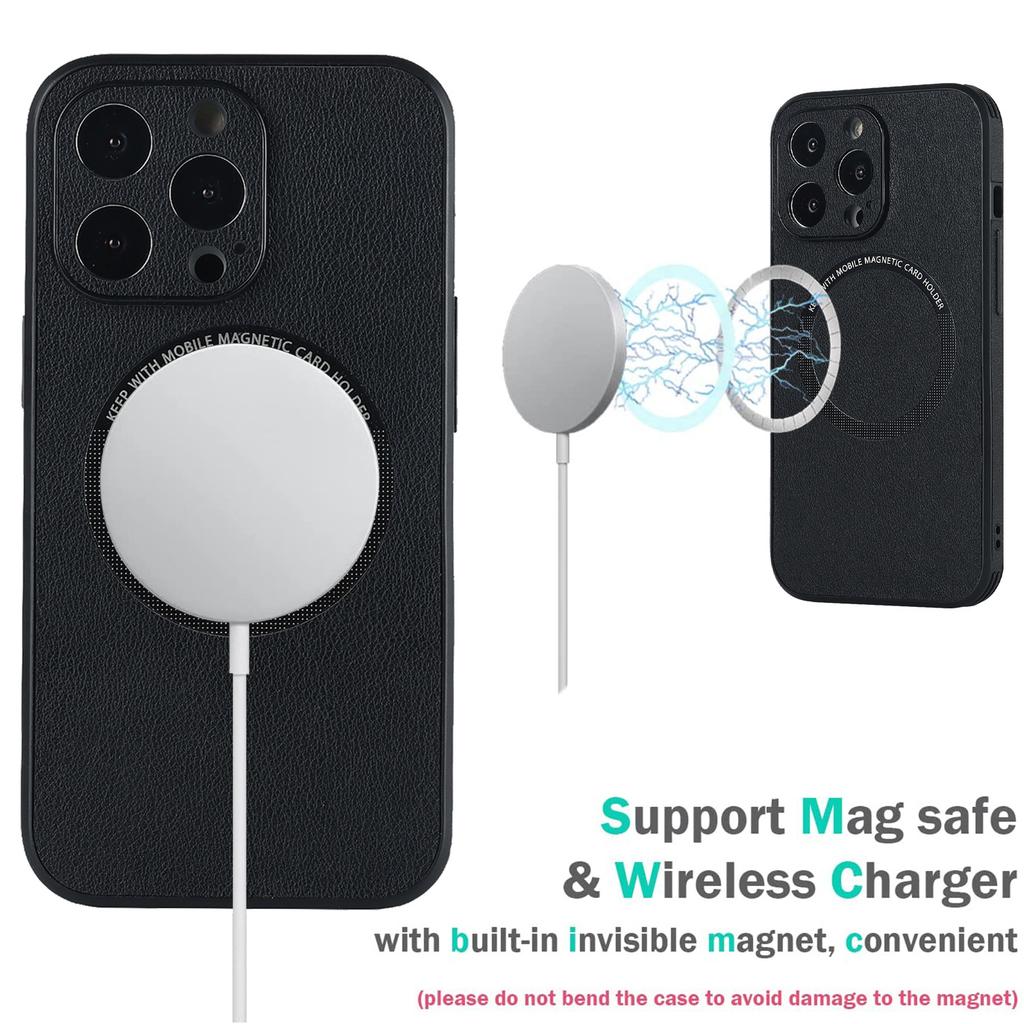 Apple 15 Leather Phone Case: Trendy, Magnetic, Anti-Fall, Wireless Charging.