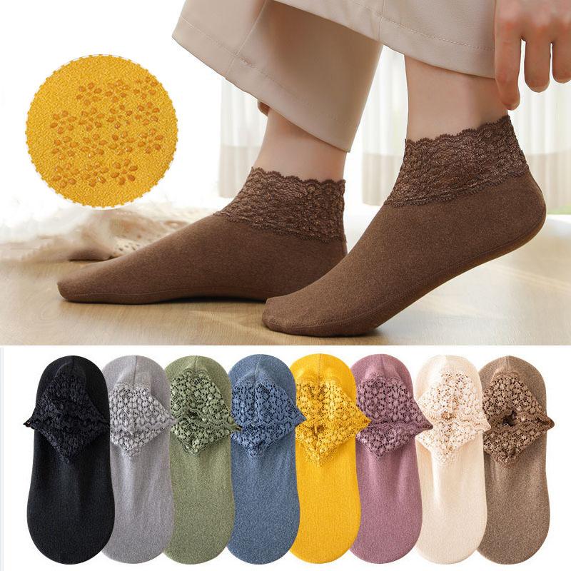 

Women Autumn and Winter Warm Thick Lace Socks Short Socks Loose Sleeping Socks Floor Socks 1 pair brick червоний колір