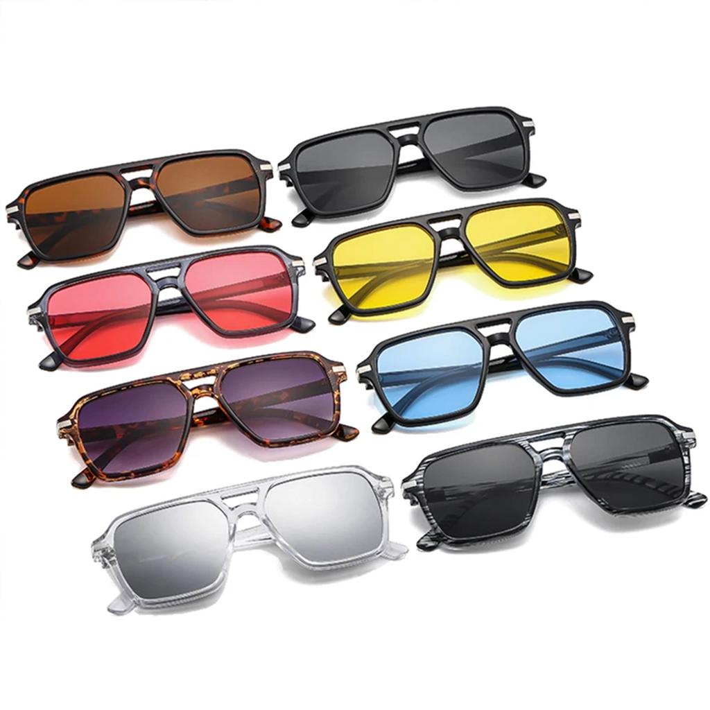  Vintage Double Bridges Square Sunglasses Men Gradient Lens Eyewear Shades Women Trending Sun Glasses UV400