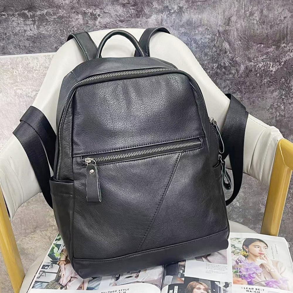 Leather Backpack Women'S Black First Layer Cowhide Women'S Backpack Trendy Fashion Versatile Soft Leather Women'S Bag