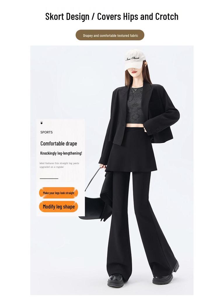 Women's 2026 Spring High-waisted Micro-flare Pants with Ribbon Detail: Slimming, Elastic, and Stylish