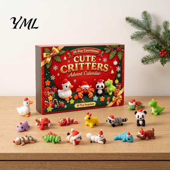Eco Friendly PLA Toys 3D Printed Christmas Advent Calendar, 24-Day Animal Figure Countdown Box Flexible Joint Figures with Articulated Joints, Holiday