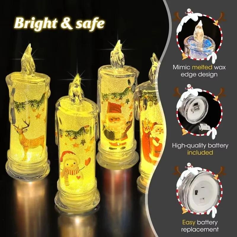1-5PCS LED Christmas Decoration Flameless Electronic Candle Realistic Dripping Tears Santa Claus Snowman Ornament Tabletop Decor