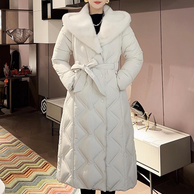 Plus Size L-7XL Fashion Winter Coat Female Long Parkas Faux Fur Hooded Loose Thick Women's Jackets With Belt