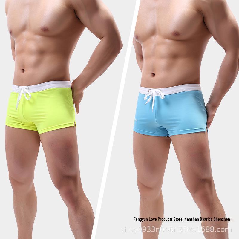 Men s Blue-Green Sexy Tight Elastic Boxer Swim Trunks L