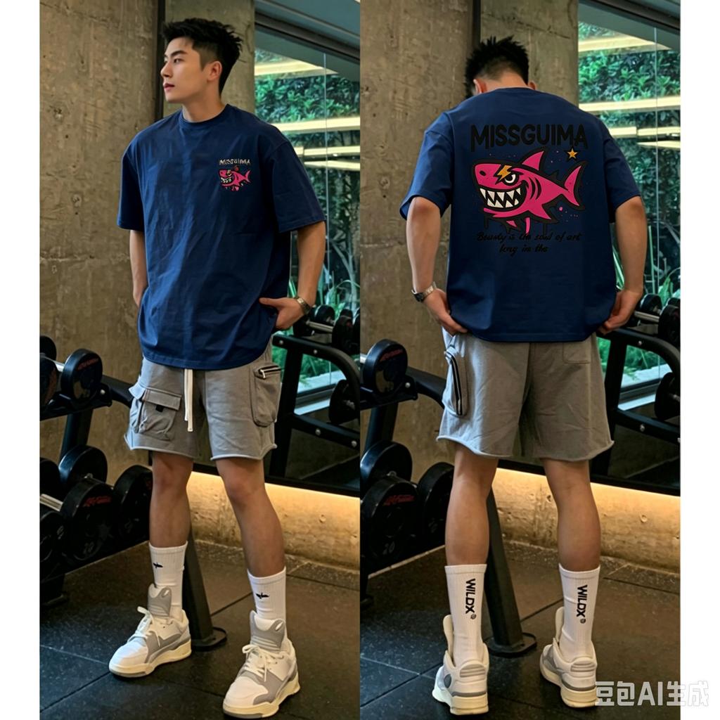 Korean trendy brand graffitistyle design printed white shortsleeved Tshirt for Unisex Summer pure cotton heavyweight top