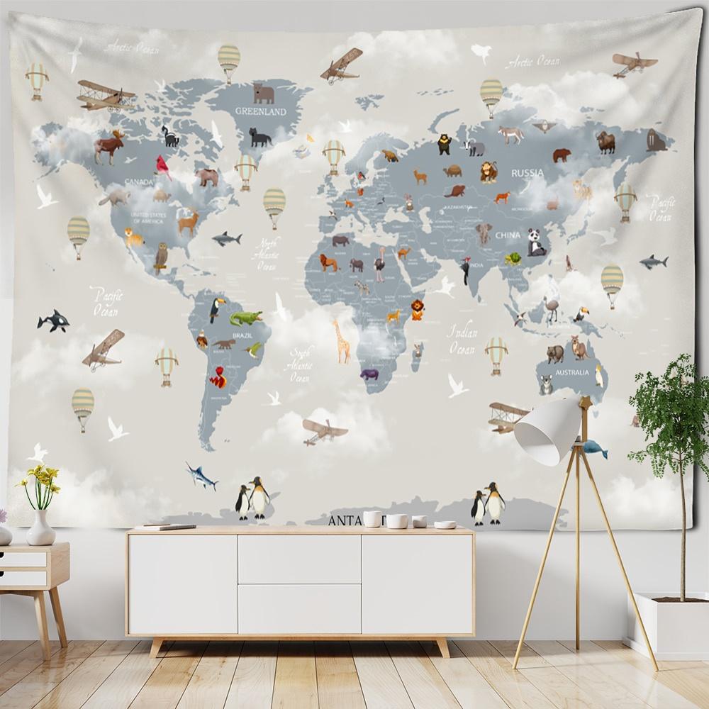 26-1 Tapestry Wall Hanging Retro Cartoon Map Psychedelic Boho Kids Room Background Room Decoration