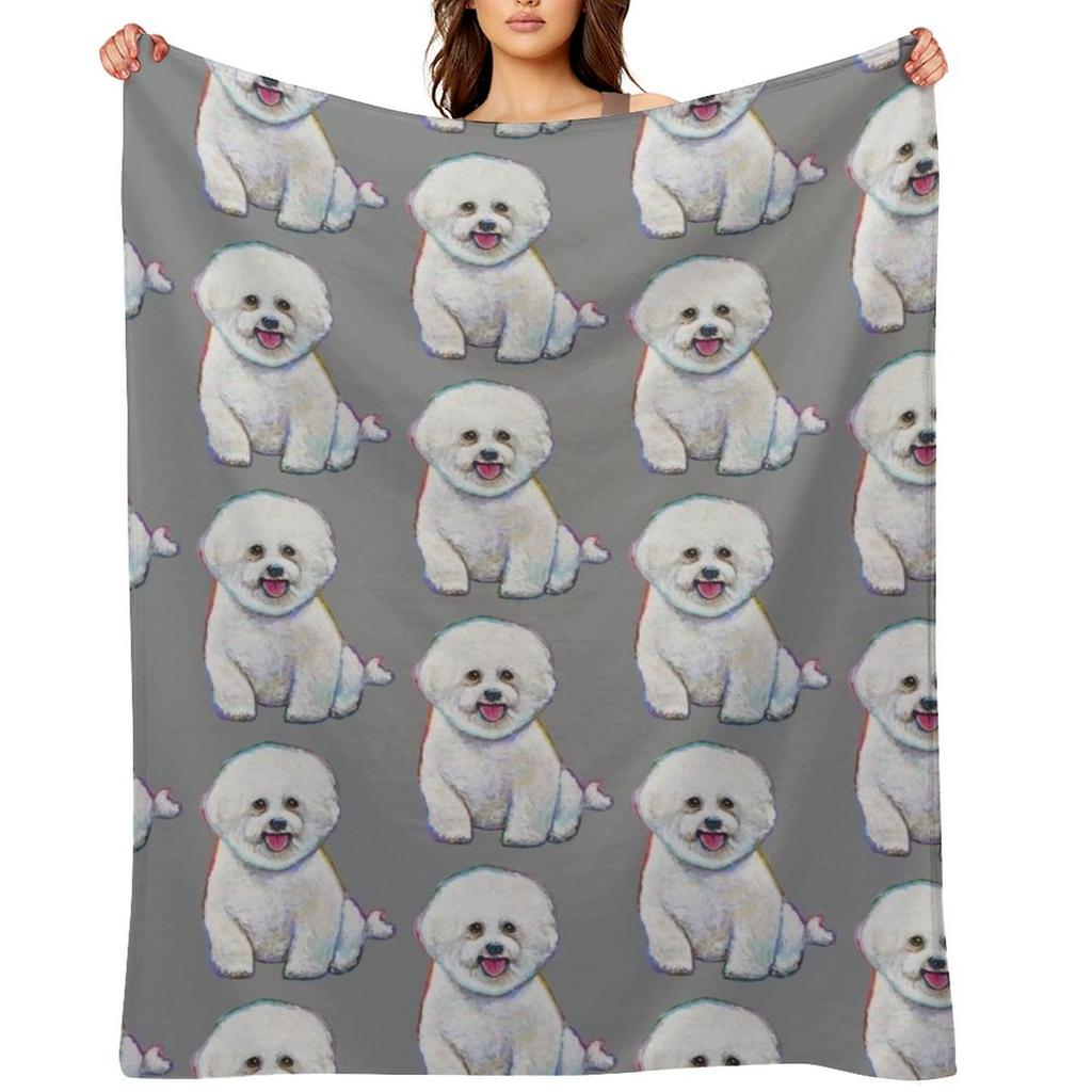 Cute and Floofy Bichon Frise by Robert Phelps Throw Blanket Bed linens Sleeping Bag for babies Decorative Sofa Blankets
