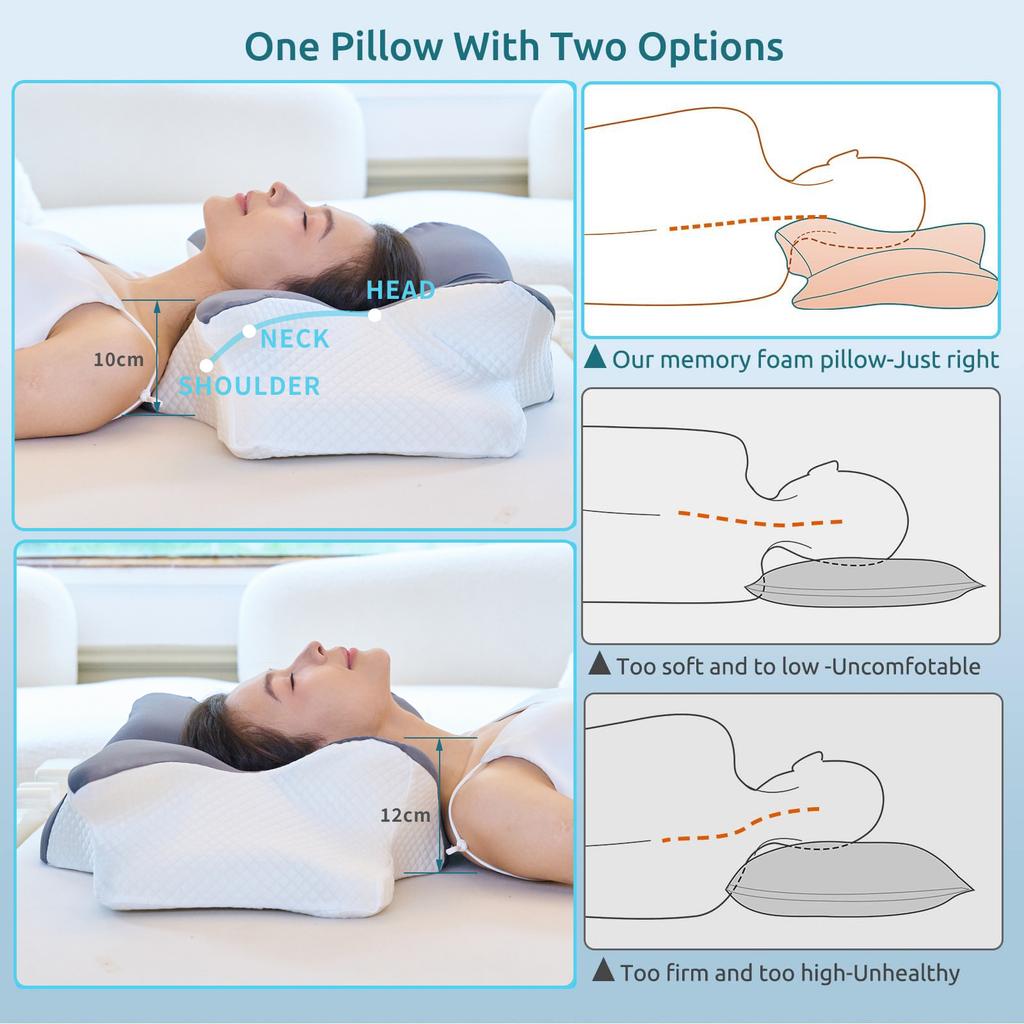 Cervical Pillow, Memory Foam Contour Pillow, Butterfly Shaped Bed Pillows for Side Sleeper Ergonomic Orthopedic Sleeping Pillow