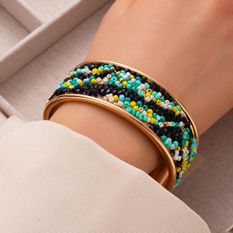Color Rice Bead Rhinestone Open Bracelet Exaggerated Wide Face Bracelet Fashionable Personality Cool Hand Jewelry