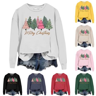 Women's Fashion Christmas Small Print Long Sleeve Loose Round Neck Sweatshirt