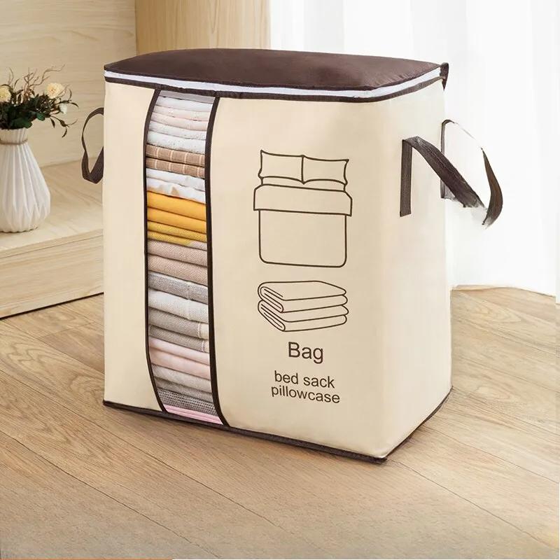1Pc Futon Storage Bag Non-Woven Fabrics Transparent Visual Window for Quilt Storage Household Items Storage Bag
