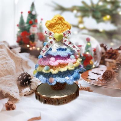 Handmade Crochet Mini Christmas Tree Desktop Decoration Festival Gift Christmas Decorative Supplies Merry Christmas Party Gifts