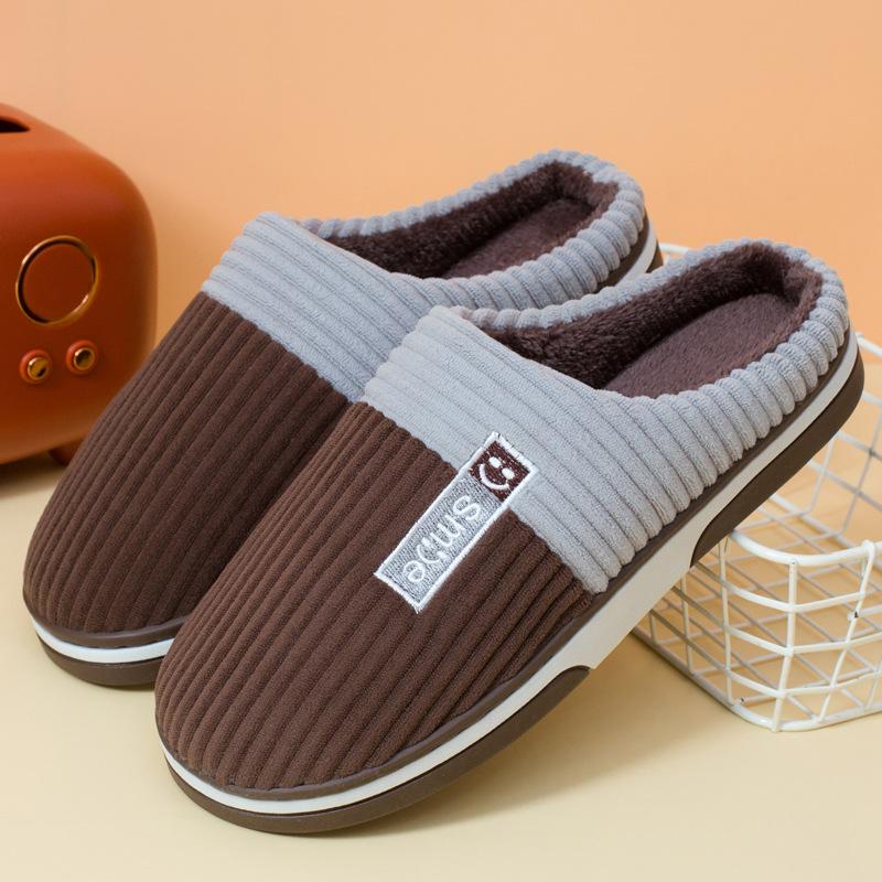 

Модные новые осенне-зимние женские теплые хлопковые тапочки для дома, комнатные, мужские, для пары, нескользящие, утолщенные плюшевые тапочки 44-45 Suitable for 43-44 коричневый