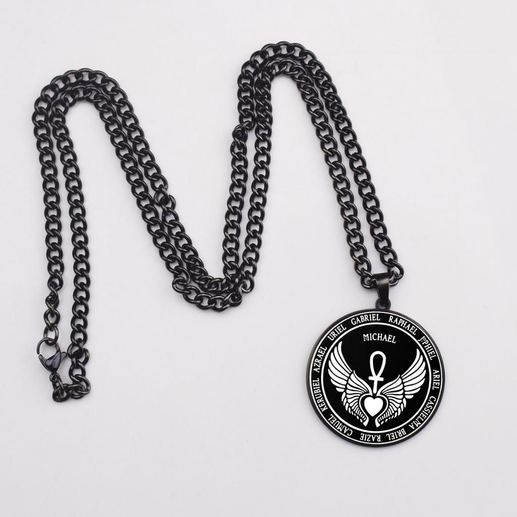Archangel Day 12 Guardian Angel Medal Wings Ankh Life Power Magic Talisman Pendant Necklace