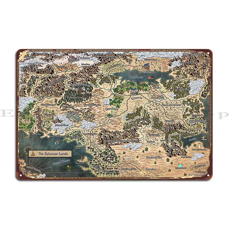 Map Of Zek%C3%A1inar Lands Metal Sign Wall Decor Cinema Printed Club Garage Tin Sign Poster 20X30CM