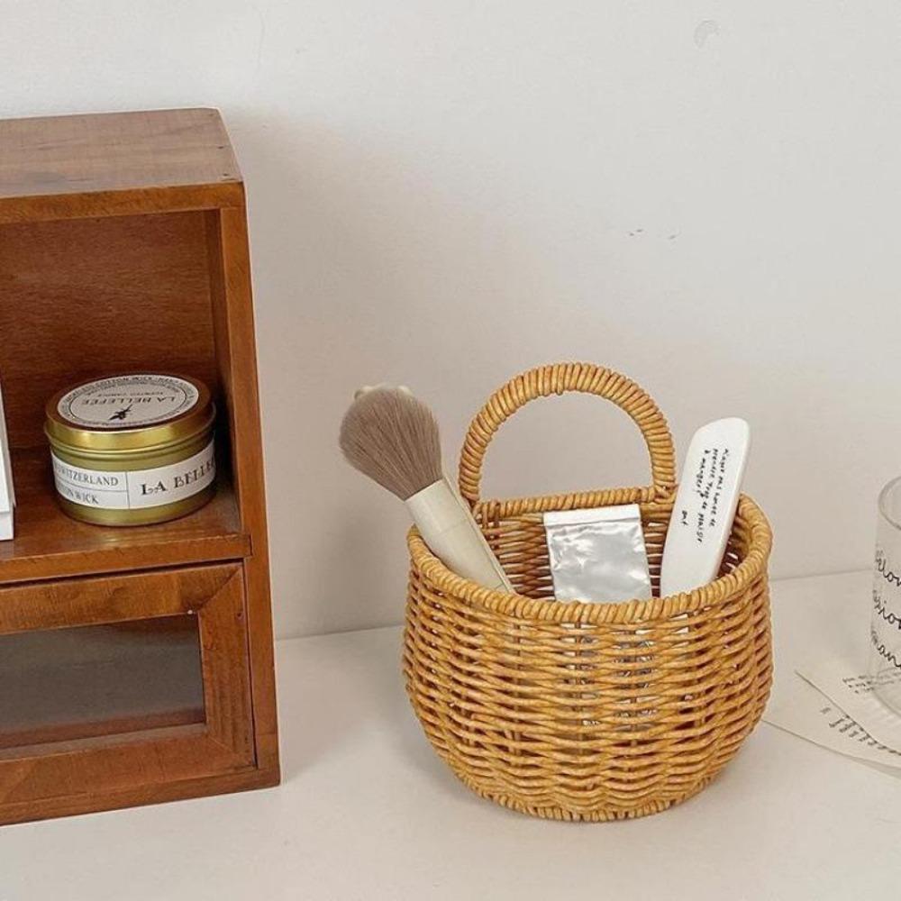 Handwoven Rattan Wall Hanging Basket - Wicker Storage Organizer for Kitchen, Bathroom & Home, Hanging Fruit Basket with Handle