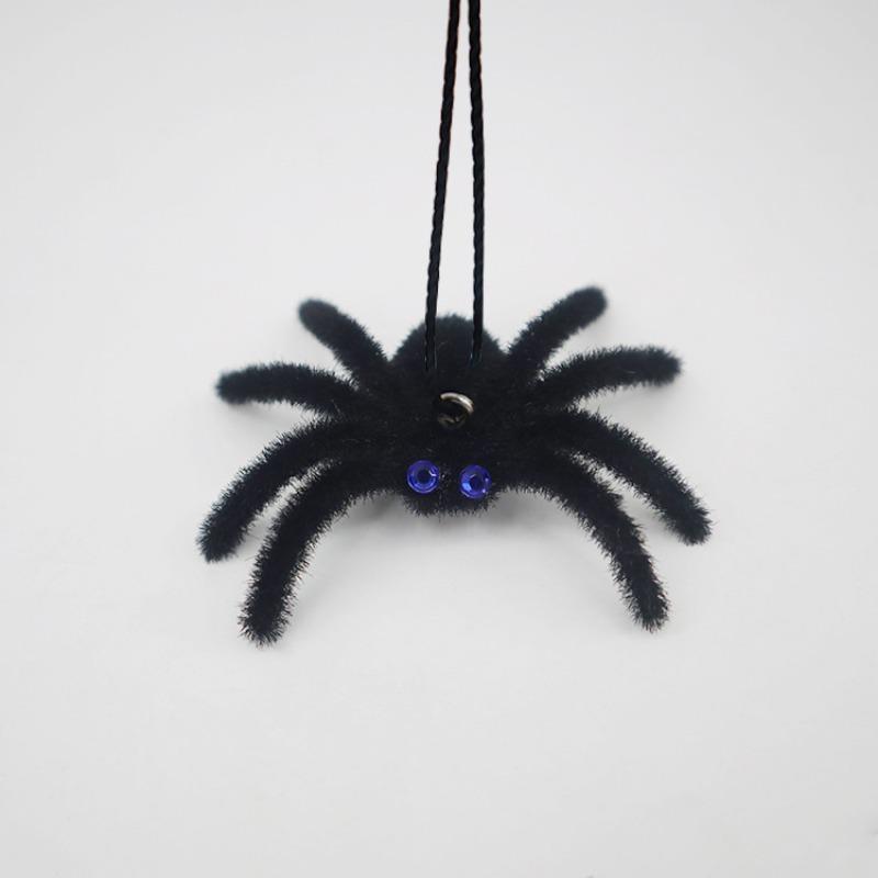 Funny Halloween Plush Spider Pendants Fake 3D Flocking Black Spider Realistic Cartoon Artificial Spider Learning Toys