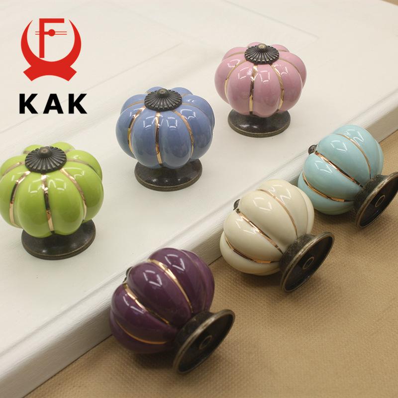 KAK Ceramic Drawer Knobs 40mm Cabinet Pulls Kitchen Handles Cartoon Pumpkin Furniture Handle for Kids Room Furniture Hardware