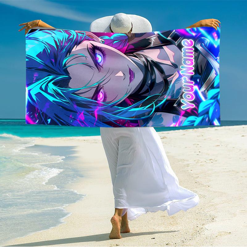 1PC Custom Name "Electric Dreams Unleashed" Beach Towel Highly Absorbent And Sand-Resistant Towel for Swimming, Pool, Yoga, And Travel Lightweight