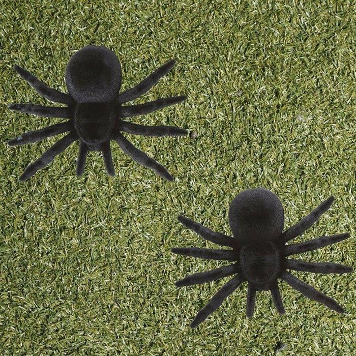 2 DECORATIVE PVC SPIDERS 10CM BLACK