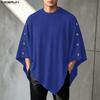 INCERUN Men Ribbed Knit Poncho Tops Side Button Batwing Sleeve Loose Casual Pullovers