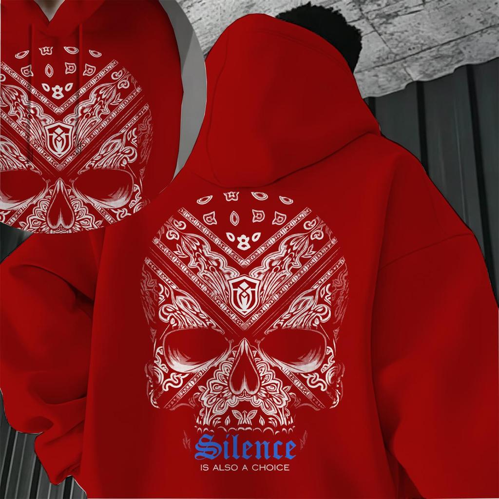 Men's Hoodie - Soft Breathable Cotton, 2D Skull Graphic, Fashionable Versatile Top for Daily Casual, Outdoor & Halloween Wear